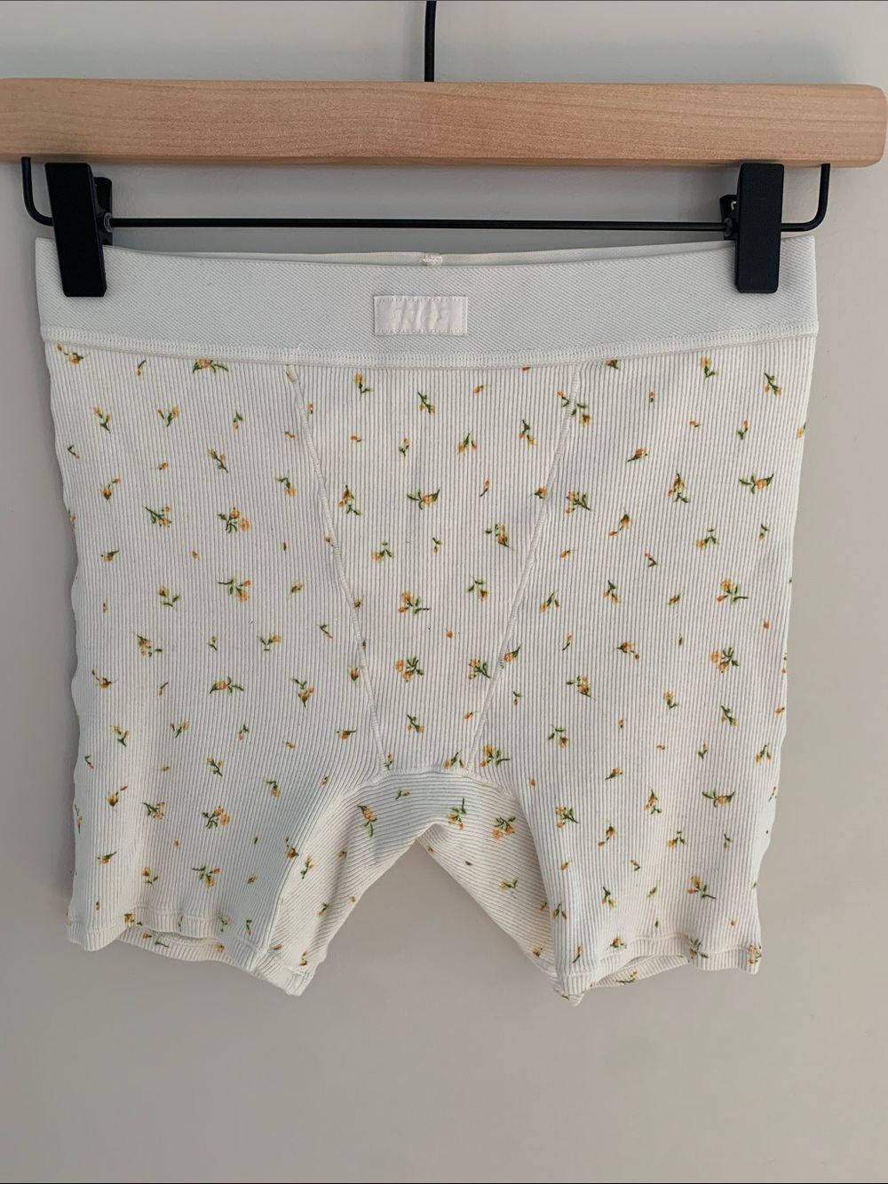 SKIMS Ribbed Boxer Shorts Marigold Rosebud Size Small Floral Loungewear Cozy